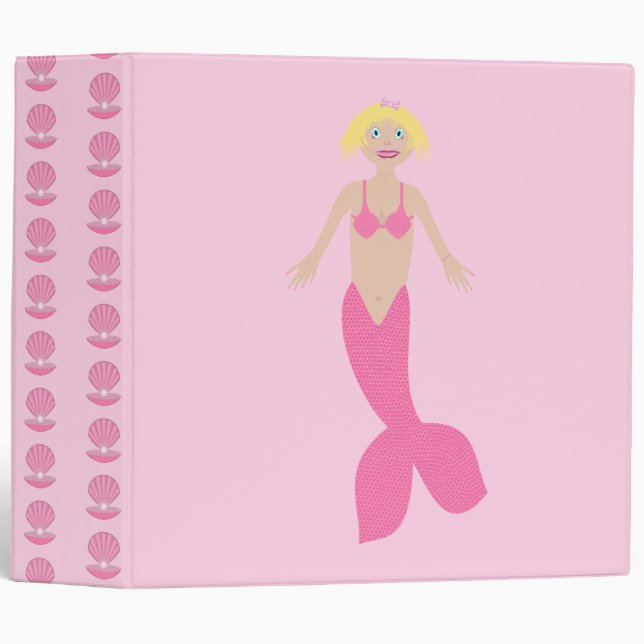 Pretty Pink Fantasy Mermaid 3 Ring Binder (Front/Spine)