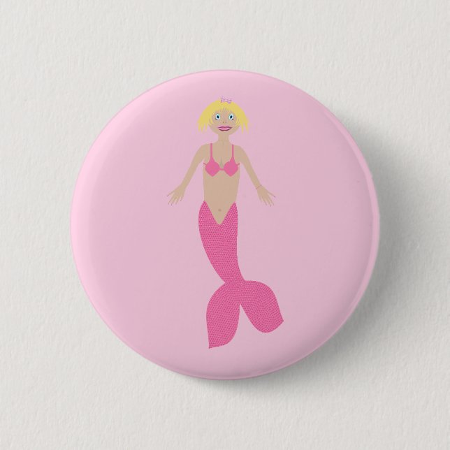 Pretty Pink Fantasy Mermaid  Button (Front)