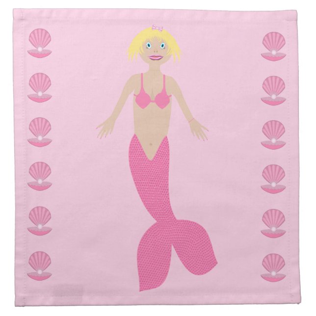 Pretty Pink Fantasy Mermaid Cloth Napkin (Front)