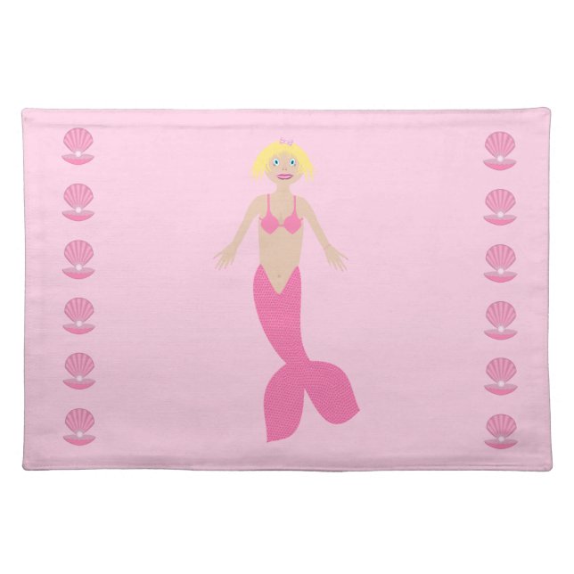 Pretty Pink Fantasy Mermaid Cloth Placemat (Front)