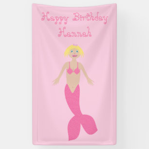 Pretty Pink Fantasy Mermaid Custom Birthday Banner