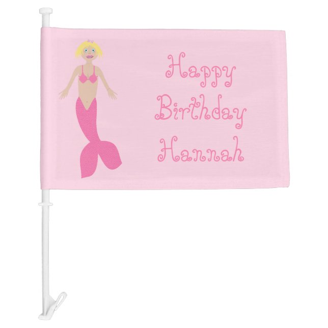 Pretty Pink Fantasy Mermaid Custom Birthday Car Flag (Front)