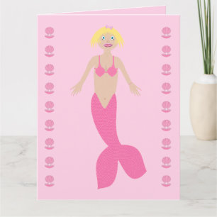 Pretty Pink Fantasy Mermaid Custom Birthday Card