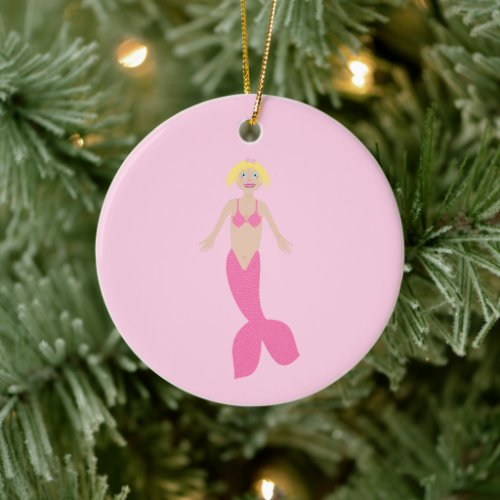 Pretty Pink Fantasy Mermaid Custom Christmas Ceramic Ornament