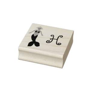 Pretty Pink Fantasy Mermaid Custom Monogrammed Rubber Stamp