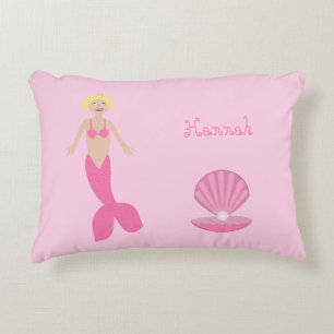 Pretty Pink Fantasy Mermaid Custom Name Accent Pillow