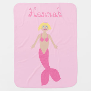 Pretty Pink Fantasy Mermaid Custom Name Baby Blanket