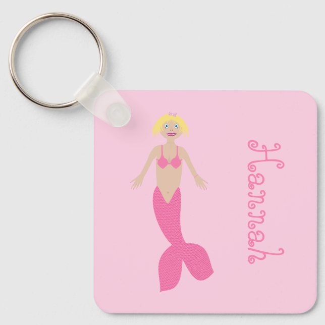 Pretty Pink Fantasy Mermaid Custom Name Keychain (Front)