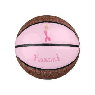 Pretty Pink Fantasy Mermaid Custom Name Mini Basketball