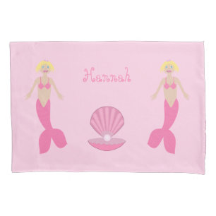 Pretty Pink Fantasy Mermaid Custom Name Pillow Case