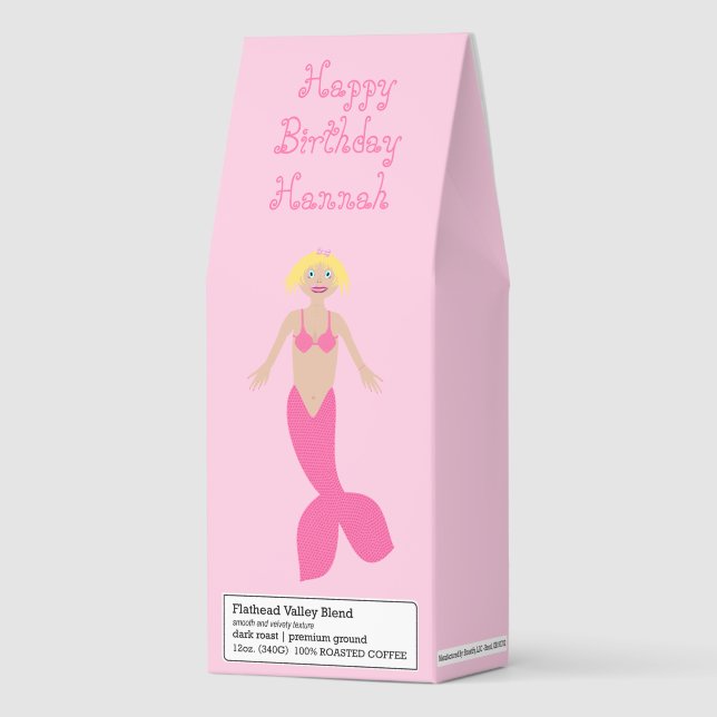 Pretty Pink Fantasy Mermaid Custom Roasted Coffee (Front)