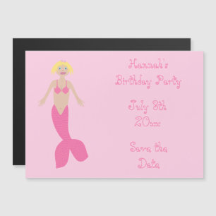 Pretty Pink Fantasy Mermaid Custom Save the Date Magnetic Invitation