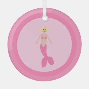 Pretty Pink Fantasy Mermaid Glass Ornament