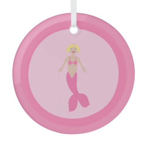 Pretty Pink Fantasy Mermaid Glass Ornament