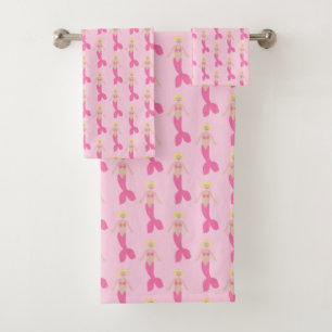 Pretty Pink Fantasy Mermaid Patterned Bath Towel Set