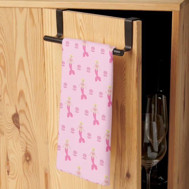 Pretty Pink Fantasy Mermaid Patterned Kitchen Towel (Thirds Fold)
