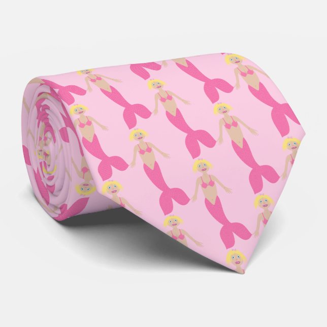 Pretty Pink Fantasy Mermaid Patterned Neck Tie (Rolled)