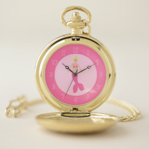 Pretty Pink Fantasy Mermaid Pocket Watch
