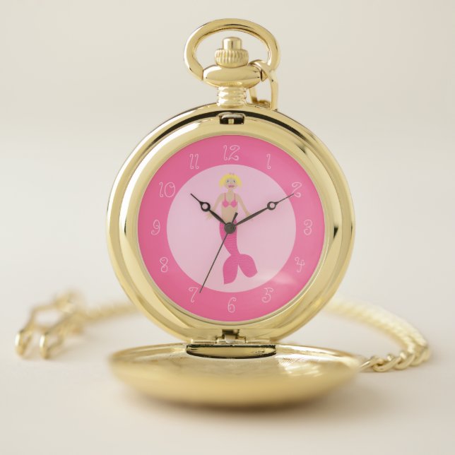 Pretty Pink Fantasy Mermaid Pocket Watch (Inside)