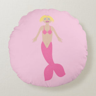Pretty Pink Fantasy Mermaid Round Pillow