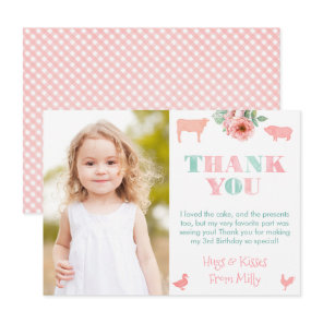 Pretty Pink Farm Animals Girl Birthday Party Photo Thank You Card