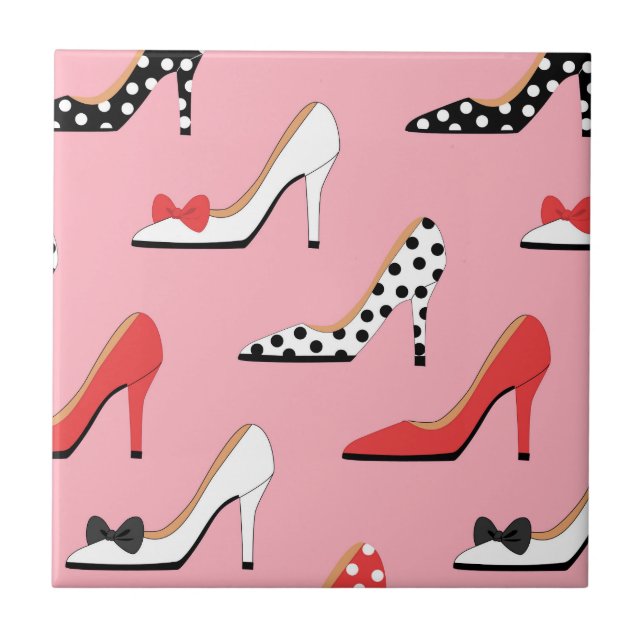 Pretty pink fashion heels ceramic tile (Front)