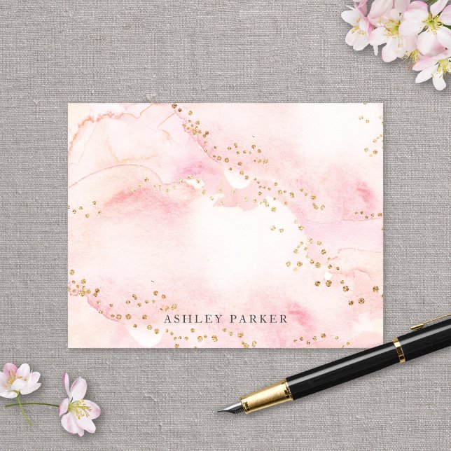 Pretty Pink Faux Gold Glitter Personal Stationery Thank You Card (Creator Uploaded)