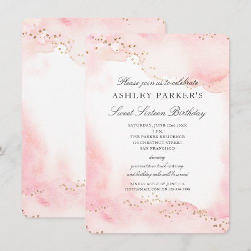 Pretty Pink + Faux Gold Glitter Sweet 16 Birthday