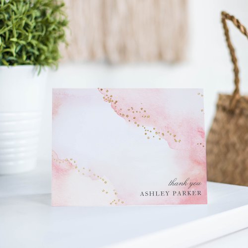 Pretty Pink  Faux Gold Glitter Thank You Card