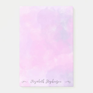 Pretty pink feminine watercolor custom name post-it notes
