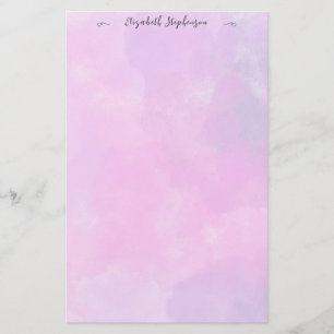 Pretty pink feminine watercolor custom name stationery