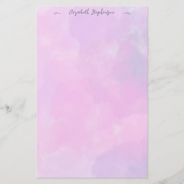 Pretty pink feminine watercolor custom name stationery (Front)