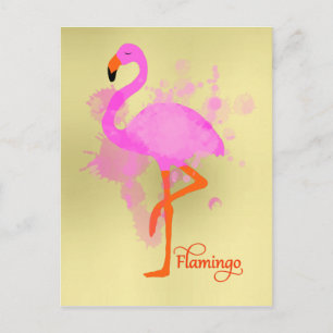 Pretty Pink Flamingo Artistic Paint Splatter Postcard