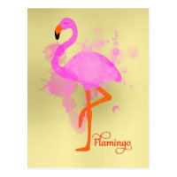 Pretty Pink Flamingo Artistic Paint Splatter Postcard