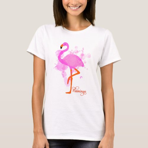 Pretty Pink Flamingo Artistic Paint Splatter T_Shirt