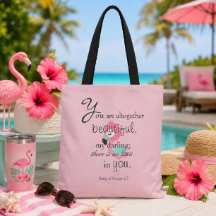 Pretty Pink Flamingo Bible Verse Tote Bag