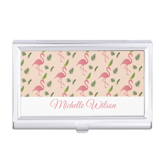 Pretty Pink Flamingo Business Card Case (Front)