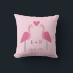 Pretty Pink Flamingo Cute Wedding Anniversary Gift Throw Pillow<br><div class="desc">Celebrate your first year as a newlywed couple with this cute,  commemorative throw pillow. This pretty pink gift features a simple drawing of two cute flamingo birds on either side of the couple's initials. Monogram with you and your wife's initials for a sweet and romantic present.</div>