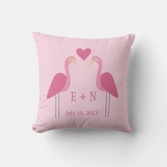 Pretty Pink Flamingo Cute Wedding Anniversary Gift Throw Pillow (Front)
