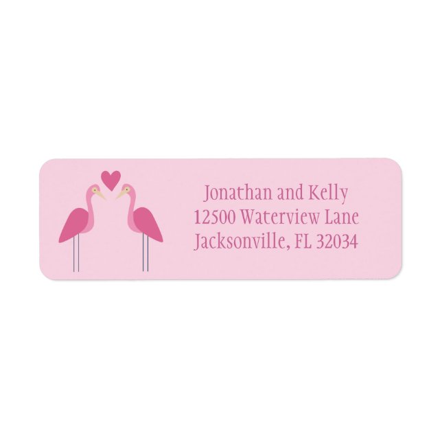 Pretty Pink Flamingo Cute Wedding Return Address Label (Front)