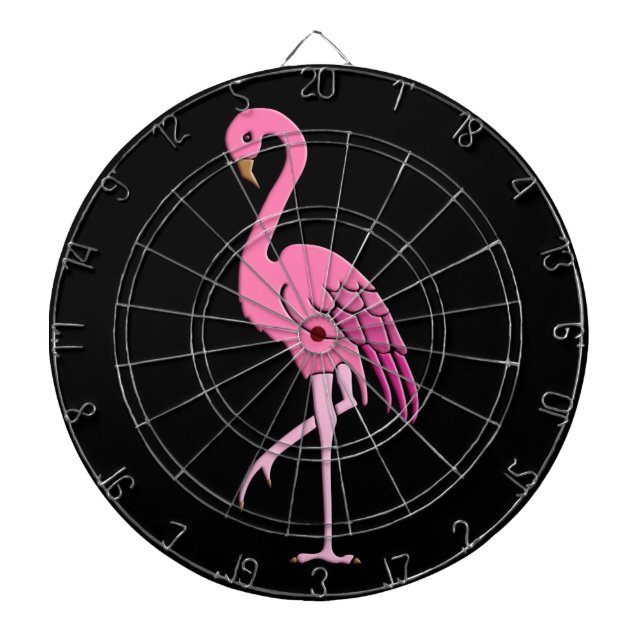 Pretty pink flamingo dartboard with darts (Front)