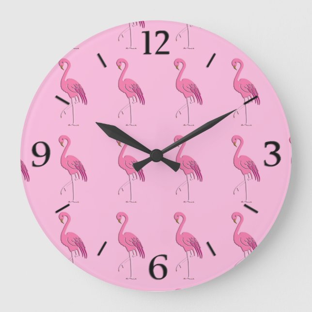 Pretty pink flamingo large clock (Front)