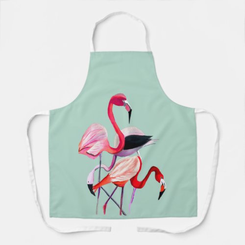 Pretty pink flamingo on blue apron