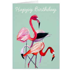 Pretty pink flamingo on blue cards