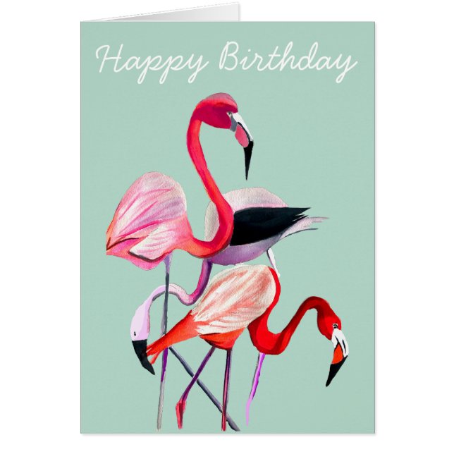 Pretty pink flamingo on blue cards (Front)