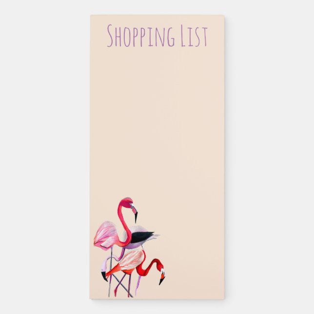 Pretty pink flamingo on blue magnetic notepad (Front)