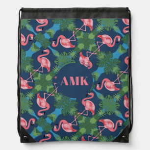 Pretty Pink Flamingo Pattern Drawstring Bag