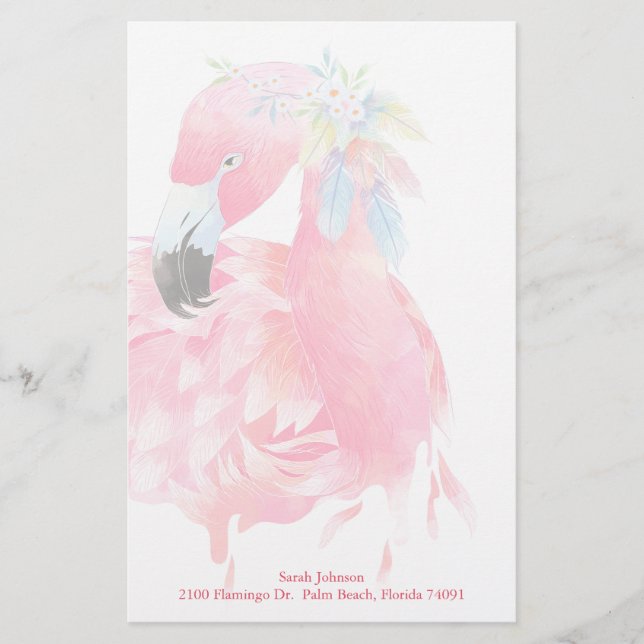 Pretty Pink Flamingo Personal Stationery (Front)
