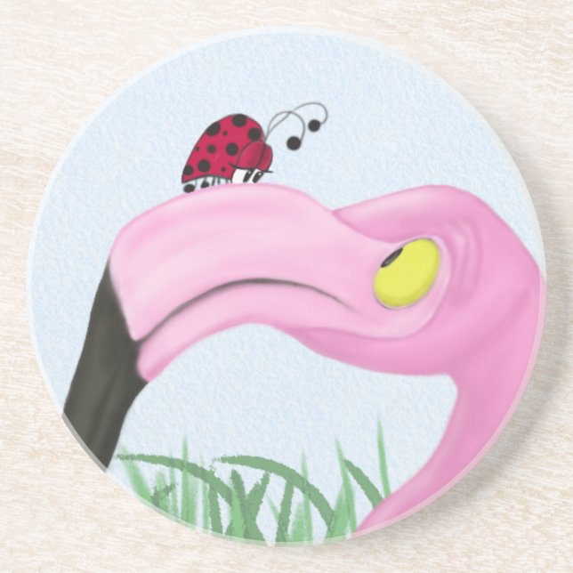 Pretty Pink Flamingo Sandstone Coaster (Front)