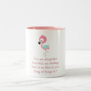 Pretty Pink Flamingo Scripture Two-Tone Coffee Mug